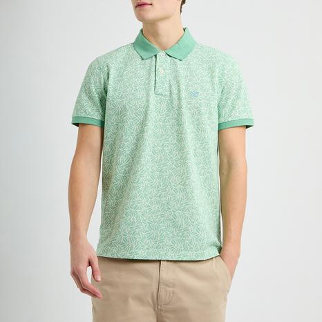 Green Leaf Print Polo Shirt