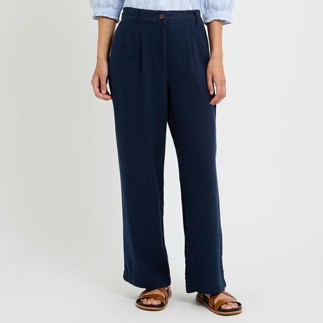 Navy Linen Wide Leg Trousers