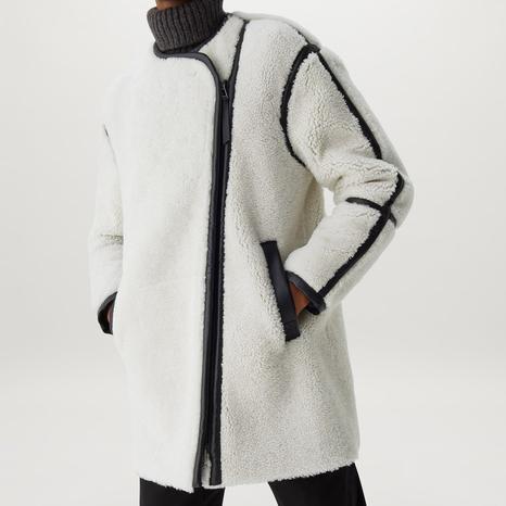 White and Black Shearling Coat