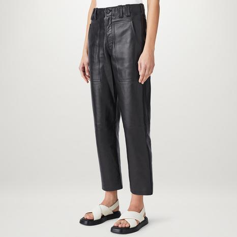 Black Foris Pocket Detail Leather Trousers