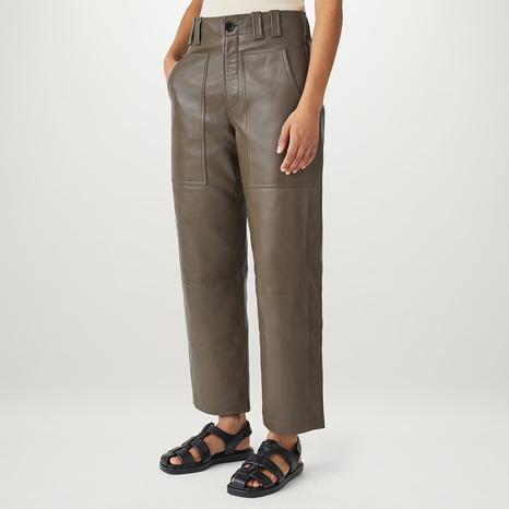 Brown Foris Pocket Detail Leather Trousers