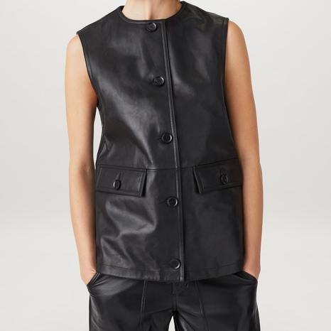 Black Apicem Leather Waistcoat