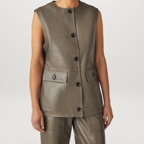 Khaki Apicem Leather Waistcoat