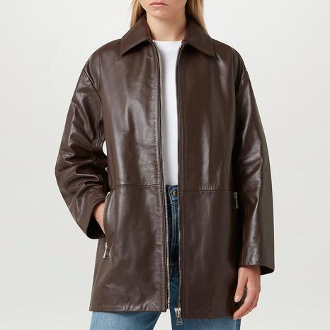 Brown Leather Zip Jacket