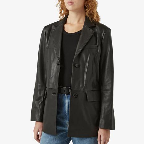 Black Foil Leather Blazer