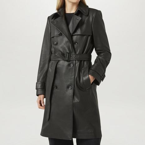 Black Contour Leather Trench Coat