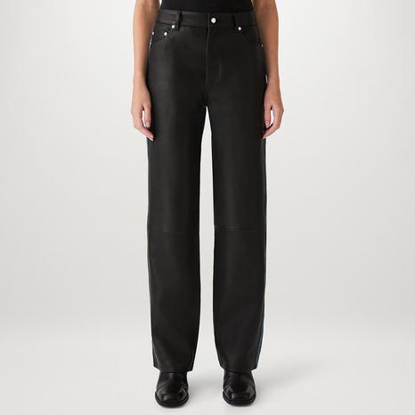 Black Tungston Straight Leg Leather Trousers