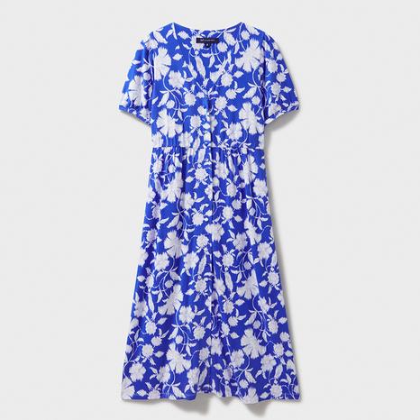 Electric Blue Printed Kiki Tea Dress