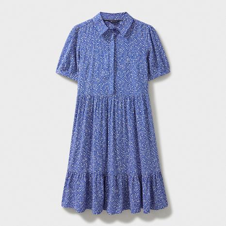 Mid Blue Carlie Printed Tiered Shirt Dress