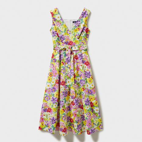 Multi Floral Wrap Front Midi Dress