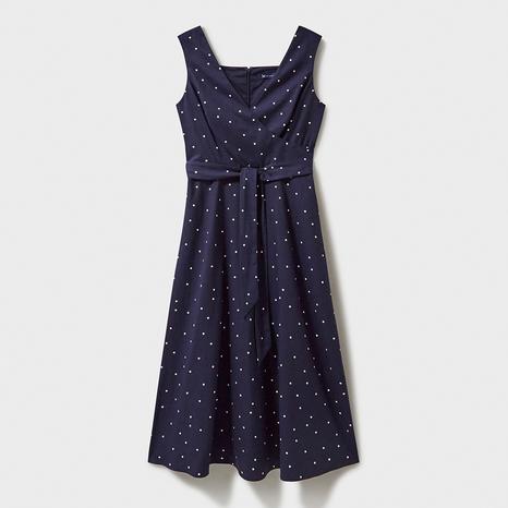 Navy Polka Dot Wrap Front Midi Dress