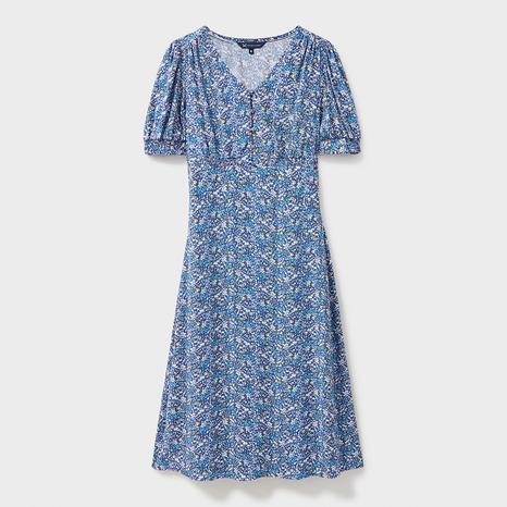 Multi Blue Fleur Tea Dress