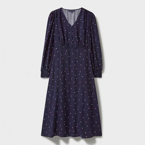 Navy Iona Printed Tie Neck Tunic Dress