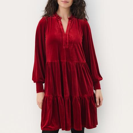 Rhythmic Red Viggase Velour Dress