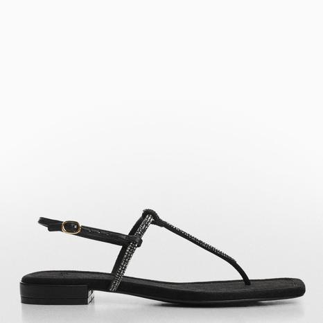 Black Belles Rhinestone Flat Sandals