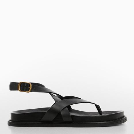 Black Utila Leather Flat Sandals
