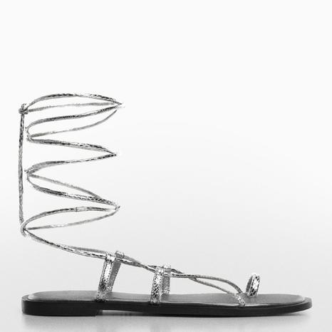 Silver Gozo Leather Strappy Flat Sandals