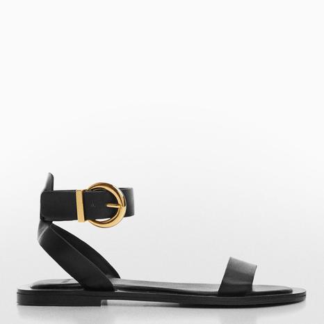 Black Claudia Buckle Strap Flat Sandals