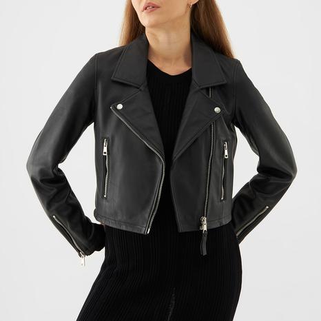 Black Minimal Leather Biker Jacket