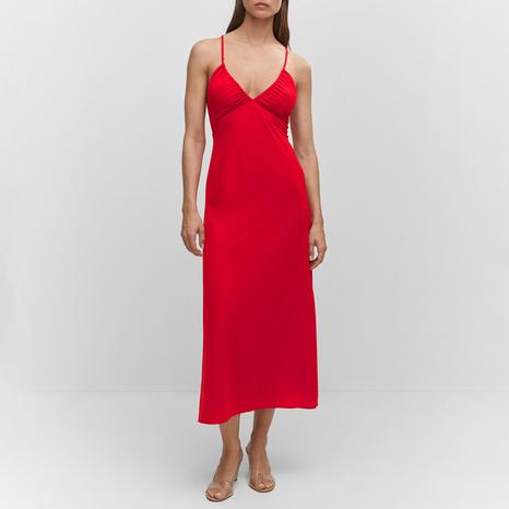 Red Ruched Midi Dress