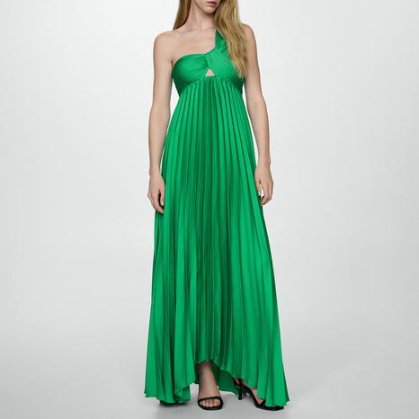 Green Asymmetrical Pleated Dress