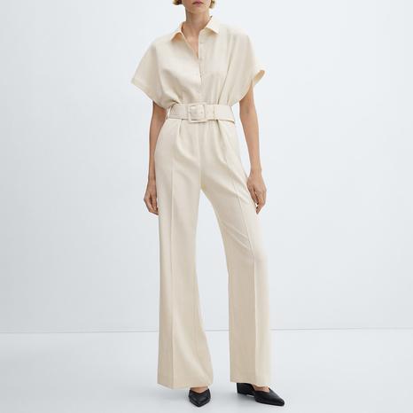 Ecru Belt Long Jumpsuit