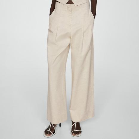 Ecru Wideleg Pleated Trousers