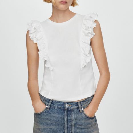 White Frills Cotton T-Shirt