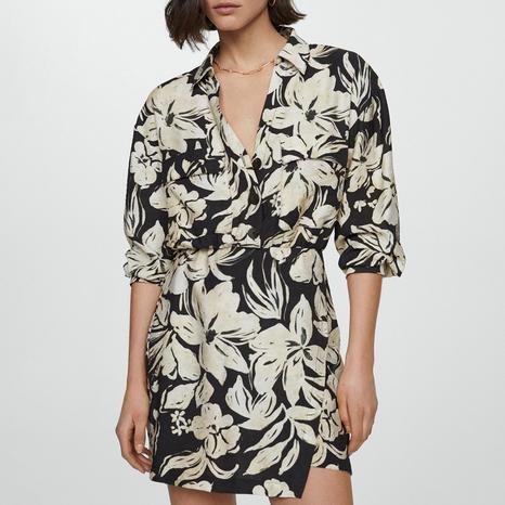 Black Floral Shirt Dress