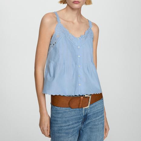 Blue Embroidered Strap Top