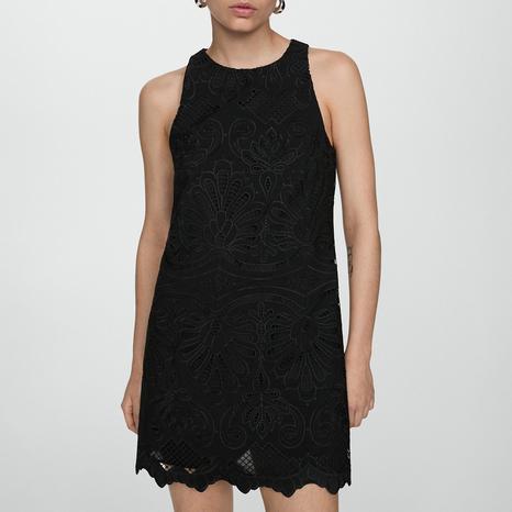 Black Embroidered Short Dress