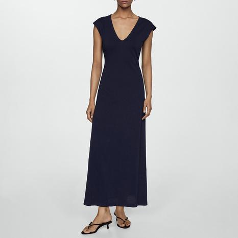 Dark Navy V-Neck Cotton Dress