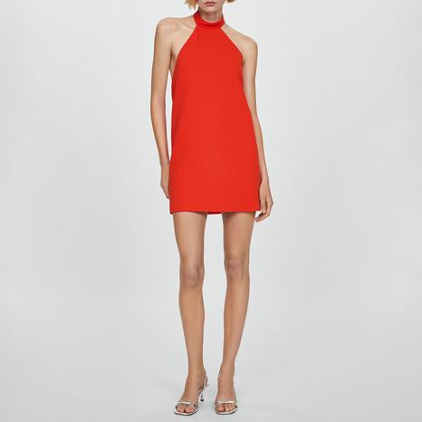 Red Halter-Neck Open-Back Dress