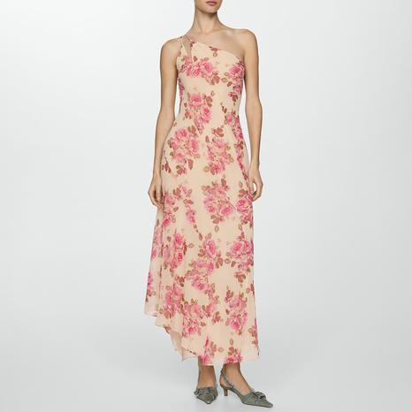 Off White Asymmetrical Floral Dress