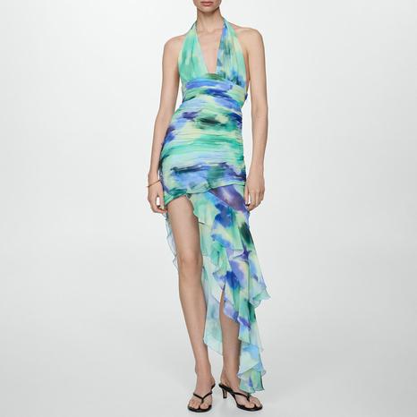Blue Ruffled Draped Dress