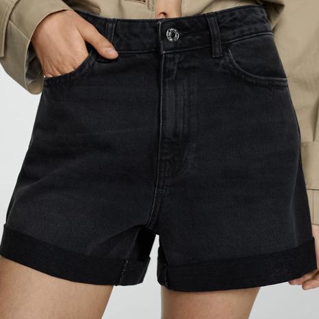 Black Denim Mom-Fit Denim Shorts
