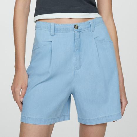Light Blue Straight Mid-Rise Shorts