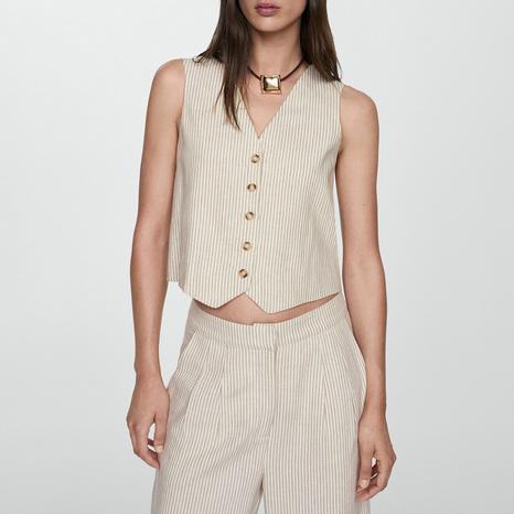 Ecru Striped Linen Waistcoat