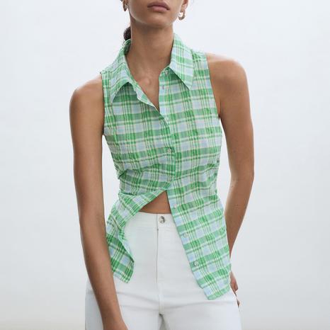Green Check Sleeveless Shirt