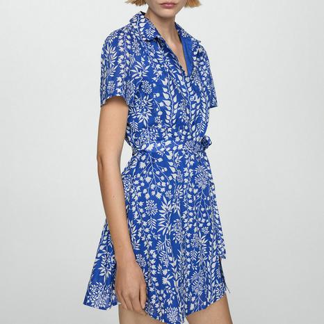Blue Printed Bow Dress