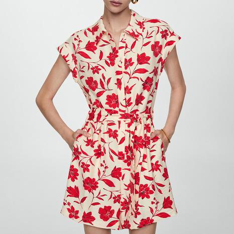 Red Printed Collar Dress