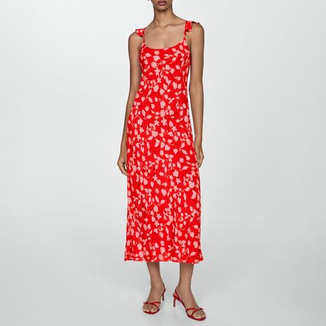 Red Long Printed Dress