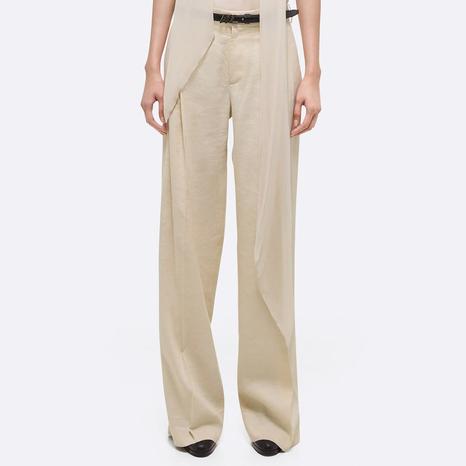 Cream Pleated Linen Blend Trousers