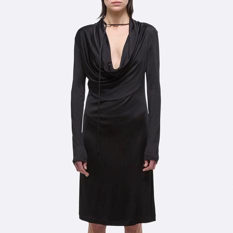 Black Cowl Neck Tie Dress