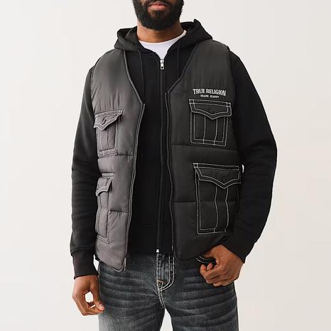 Black Utility Big T Puffer Vest