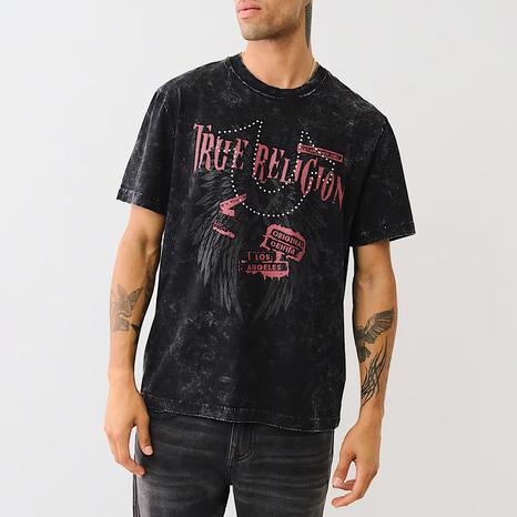 Black Washed Effect Studded True Wing T-Shirt