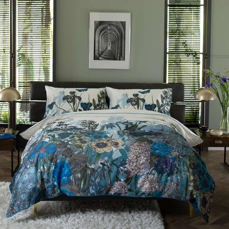 Tivoli Blue Digital Print 100% Cotton Duvet Cover Set Blue Single
