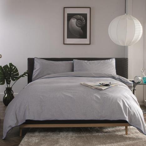 Yorkie Silver Bedlinen 100% Cotton Duvet Cover Set Yarn-Dyed Piping Blue SuperKing