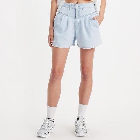 Light Blue Featherweight Denim Mom Shorts