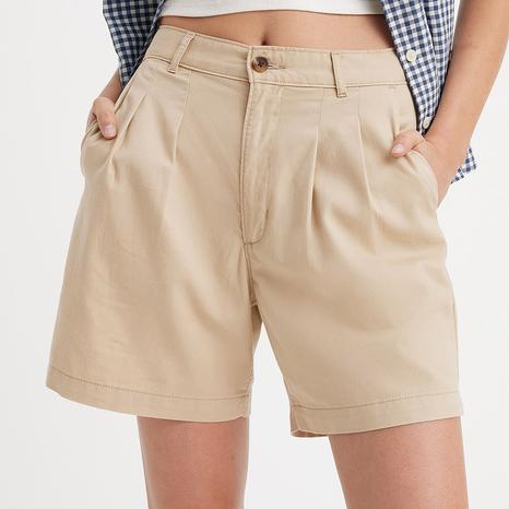 Beige Pleated Safari Shorts 